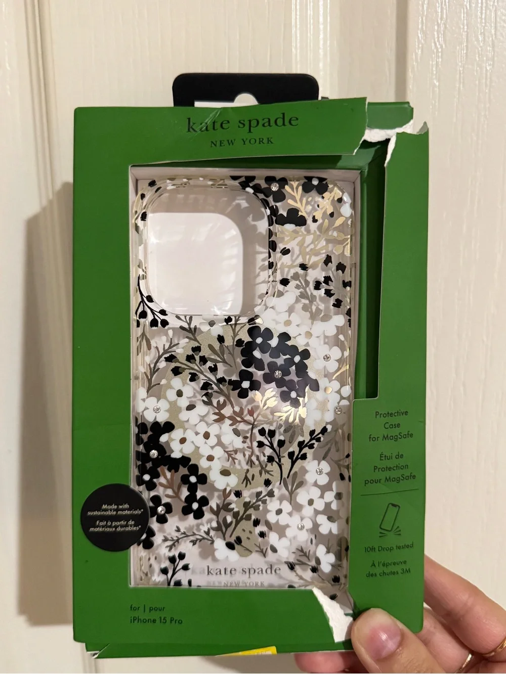 kate spade Clear Floral iPhone Case with Gold Foil & Black Accents